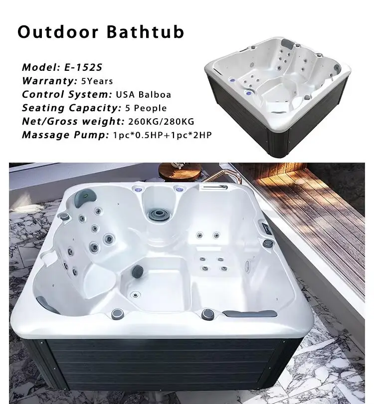 Luxury 5 Persons Outdoor Hot Tub with 26 Jets Whirlpool Massage and 3KW Heater Spa Tub