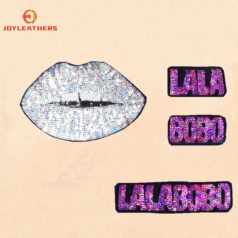 Wholesale Custom Fashion Lips Design Iron On Sequin Embroidery Patch Sequin