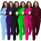 Ladies Suit Fall Fashion Loose Plus Size Ladies Clothes Long Sleeve Solid Color Sportswear Two-piece Suit