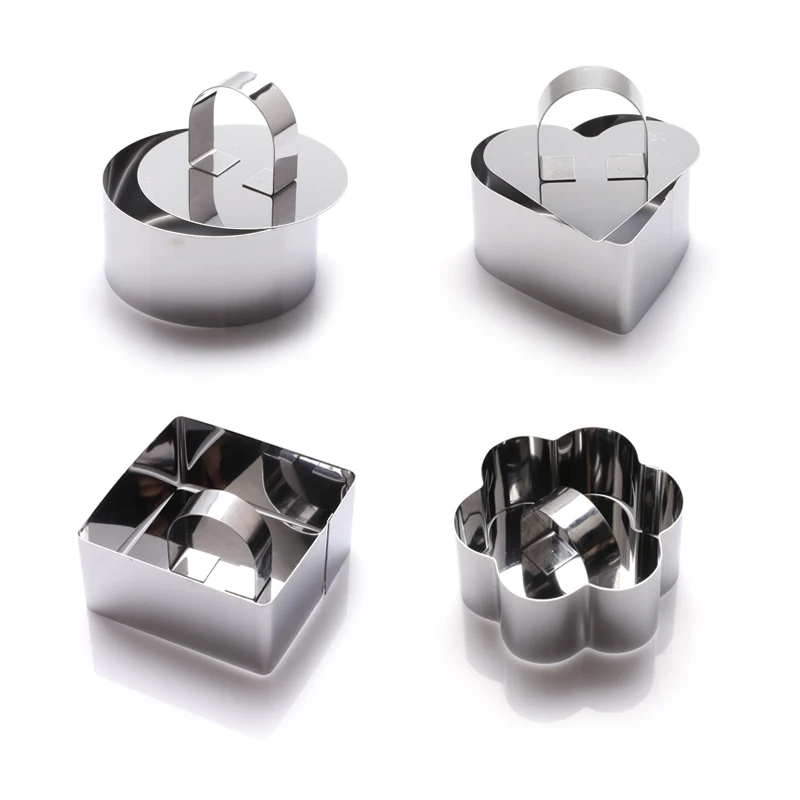 Factory 3inch Stainless Steel Mousse Ring Square Round Flower Heart Shape Cake Ring Mold