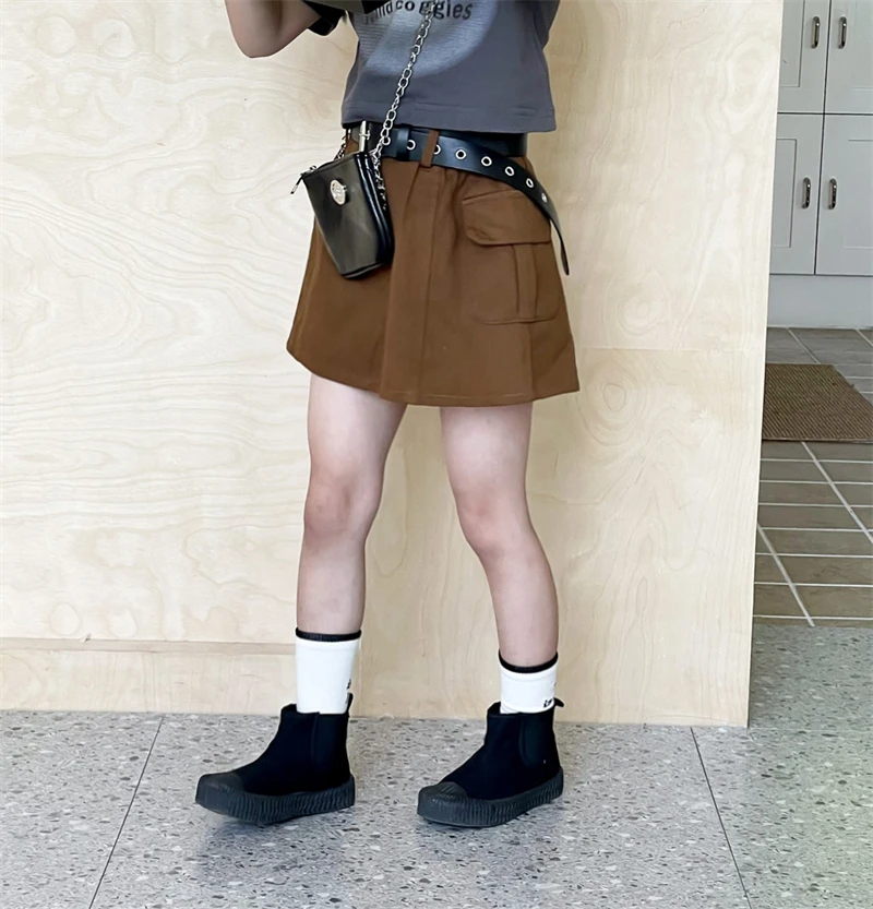 2023 hot girls short sexy mini skirts children high waisted pocket skirt toddler girls skirts dress with belts for kids