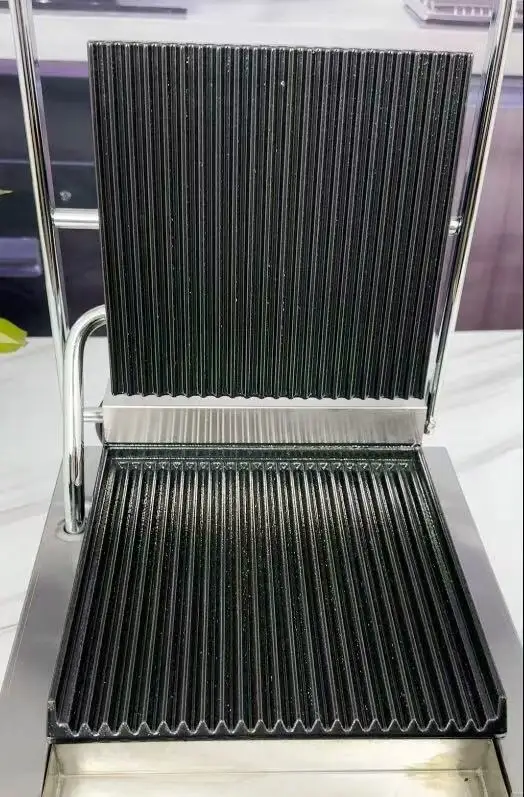 Commercial Digital Display Double Head Grooved Panini Grill Stainless Steel Full Groove Electric Press Grill for Restaurant