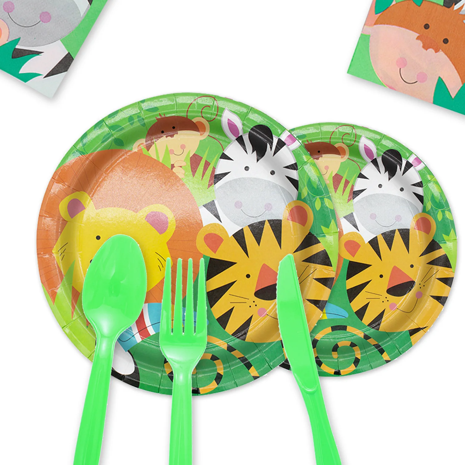 Customized Green Animal Theme Birthday Party Supplies Animal Pattern Disposable Tableware Party Decoration Set Paper plate