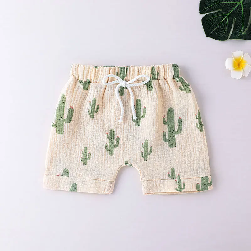 Fashion summer muslin cotton kids clothes set pajamas suit casual printed sleeveless vest shorts boy baby boutique clothing set