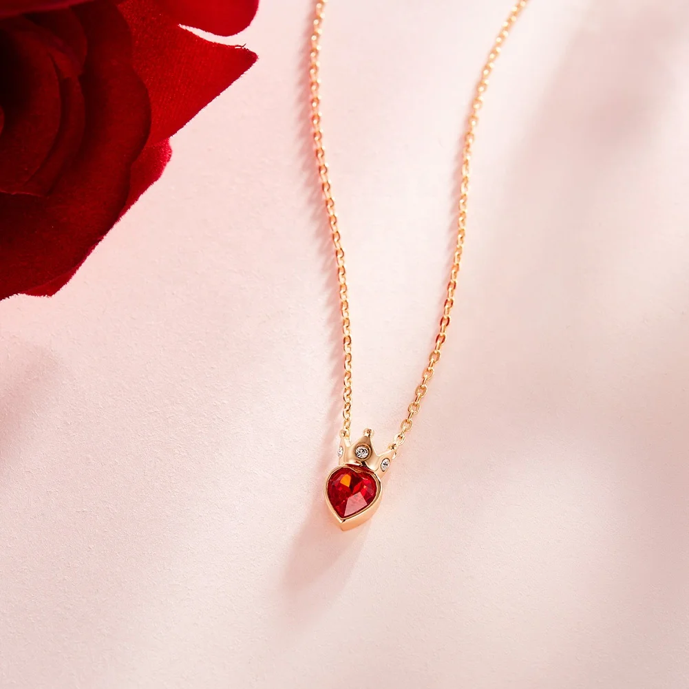 CDE YN0885 Female Silver 925 Jewelry Heart-Shaped Crown Necklace New Arrival Champagne Gold Plated Wholesale Crown Necklace