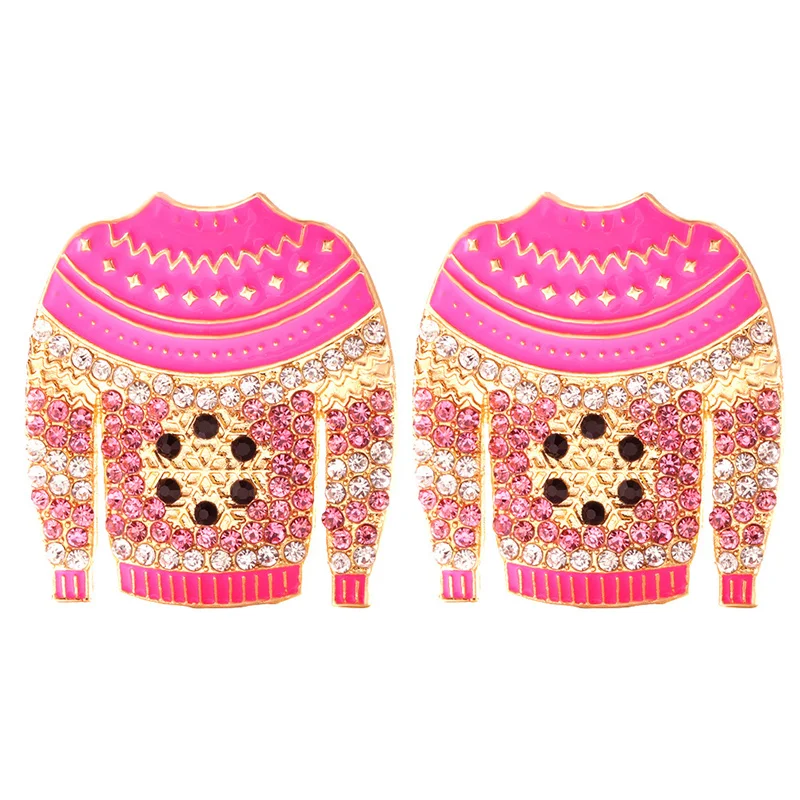 Europe and the United States winter new Christmas cute colorful sweater earring stud alloy diamond earrings