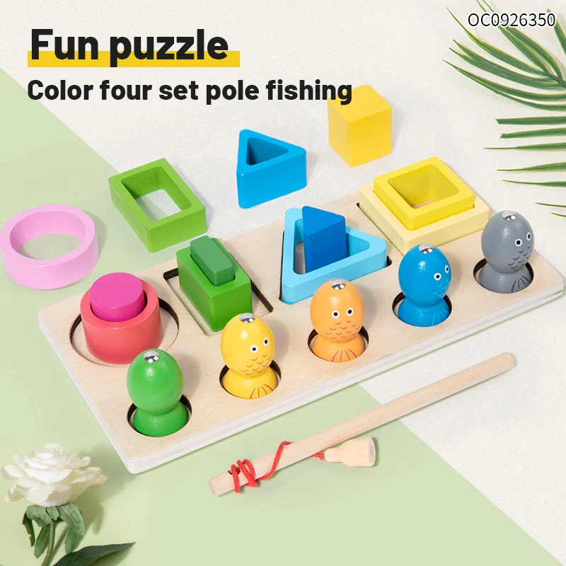 Puzzle shape cognitive educational toy 2024 wooden fishing board game baby toddler toys montessori