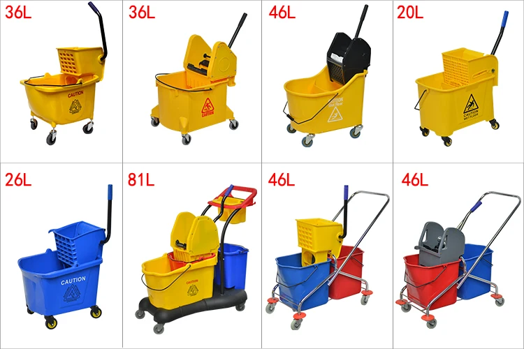 PP Plastic Double Bucket Mop Wringer Trolley With Handle