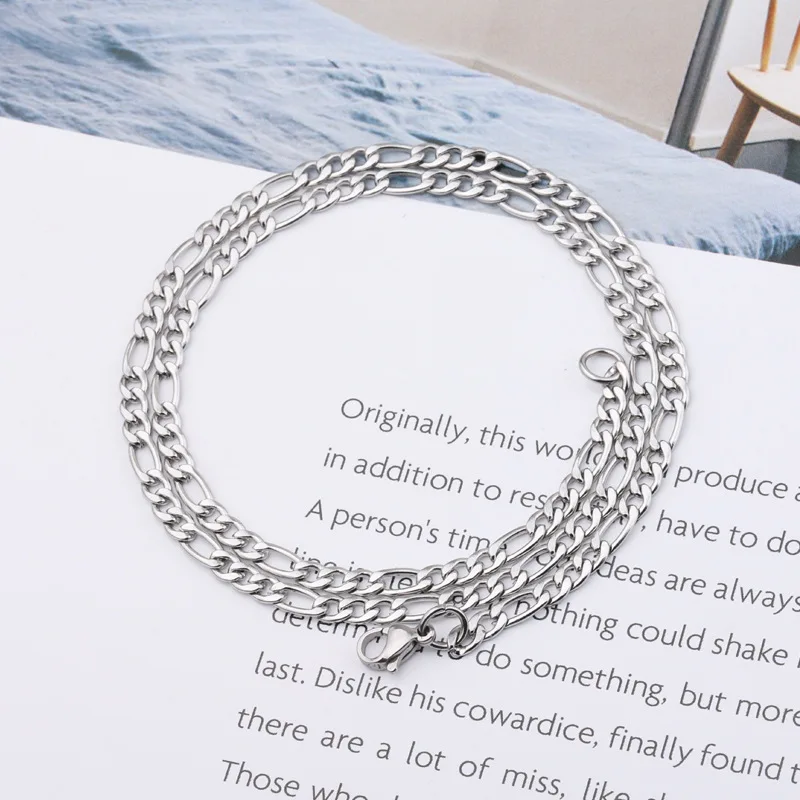 Hip-hop stainless steel Figaro chain thick chain necklaces white gold choker necklace for boys mens jewels 4