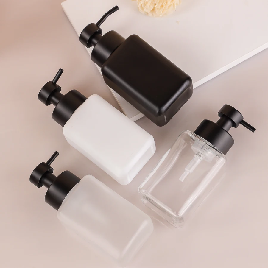 Empty Square 250ml Glass Foaming Bottle Frosted Facial Cleaning Bottle Luxury Hand wash Soap bottle with Matte Black Foam Pump