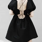 Sexy Homemade Design Sense Strapless Sexy Square Neckline Puff Sleeve High Waist Dress Summer
