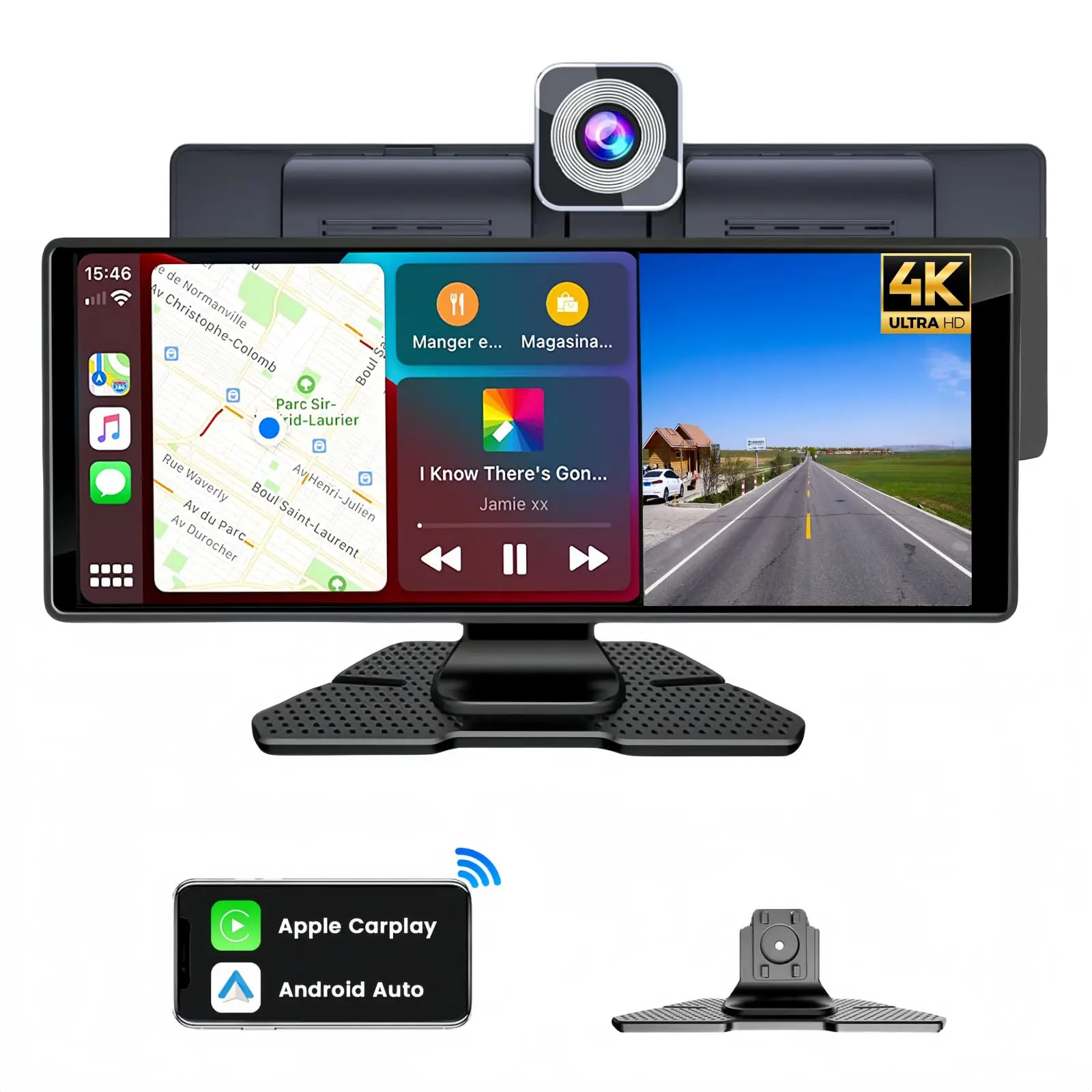 Portable Car Stereo for Wireless Apple Carplay& Android Auto 9.3 Inch HD IPS 1080P Touch Screen PND Autoradio Car Radio