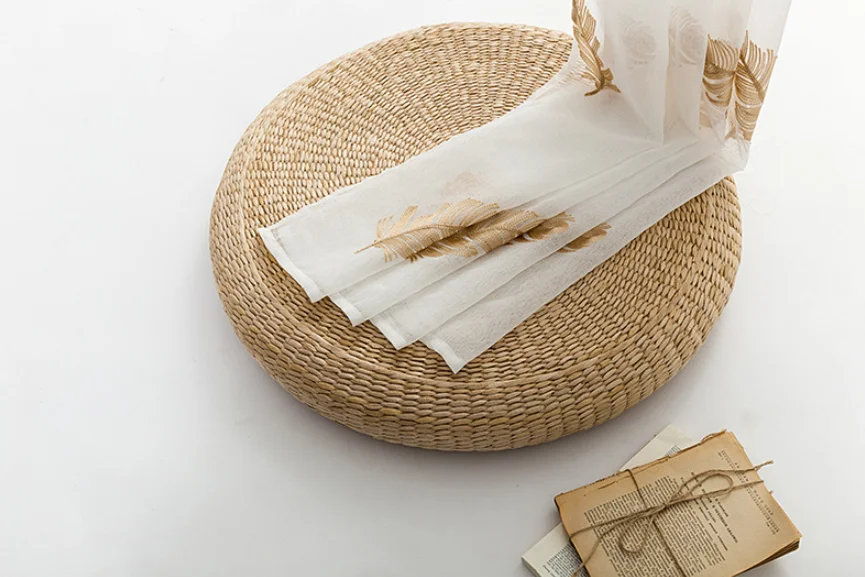 Light luxury feather embroidered pattern white sheer curtain for children's bedroom