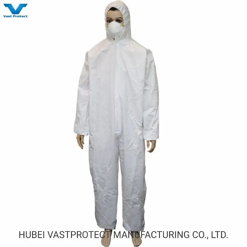 Chemical Antistatic Waterproof Breathable Disposable Clothing Industrial Overalls PP SMS Microporous White Protective Coverall