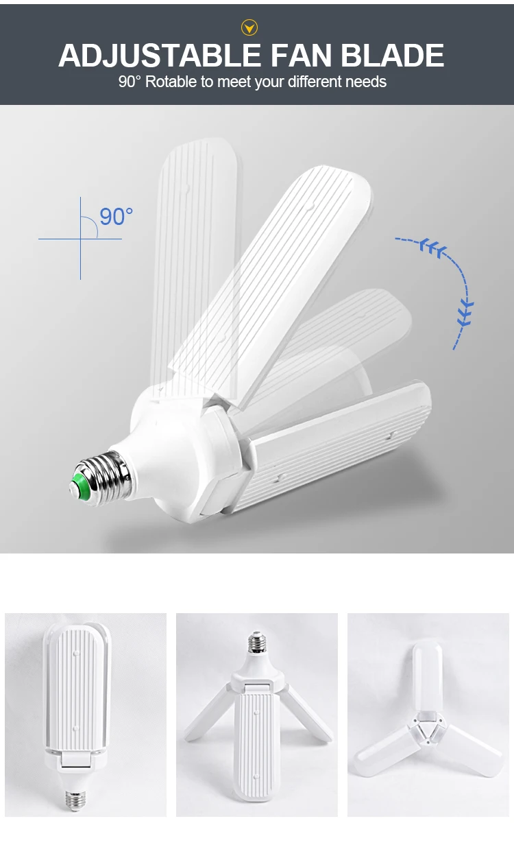 New design 36w e27 165-265V foldable three fan four fan blade led bulb