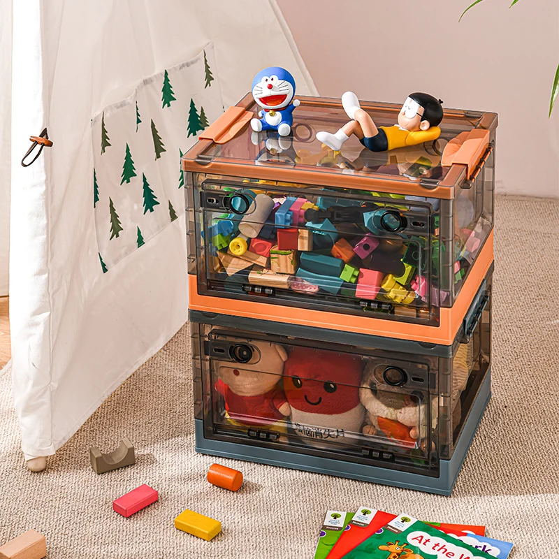 Stackable Storage Bin Box Portable Side Opening Child Organizer Storage Basket Plastic Foldable Kids Toy Storage Box For Toys
