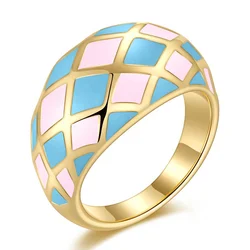 18K Gold Plated Stainless Steel Jewelry Diamond Colors Epoxy Accessories Rings R214135