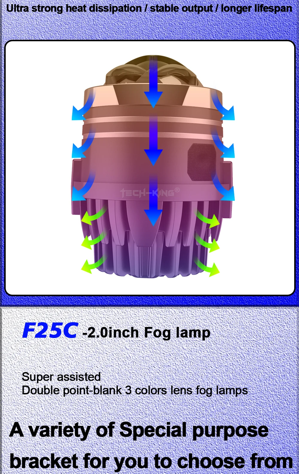 3 colors Bi Led Projector Lens High Low Beam Led Laser Fog Light Auto Accessories Customizable Logo 2 inch for Car Lens fog lamp