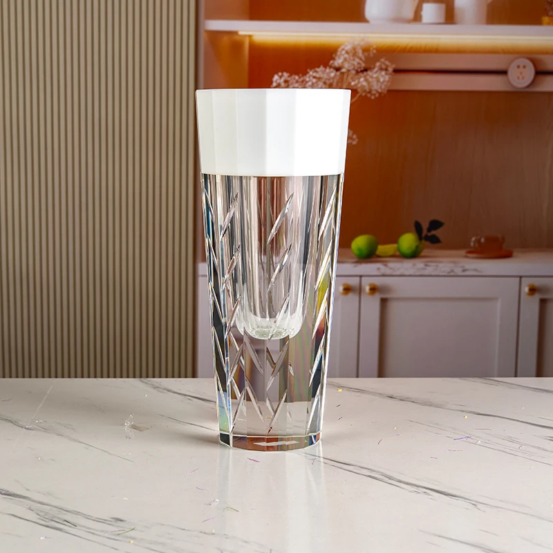 product new creative white edge slant line carving home decoration desktop ornament glass crystal vase-5