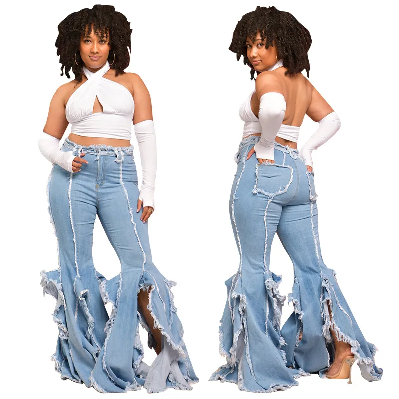 Hot Selling Wholesale Ladies Female Sexy High Waist Bell Bottom Plus Size  Denim Ripped Pant Women Jeans - Buy Jeans,Women's Jeans,Plus Size Women's  Jeans Product on Alibaba.com