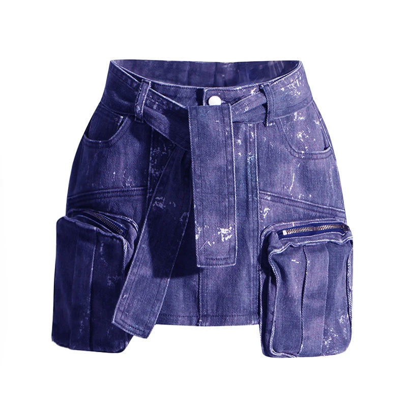 Newest Summer Unique Vintage Sexy Night Club Streetwear Colorful Baggy Cargo Style Wrap Skirt Mini Denim Skirt Women's Skirts supplier