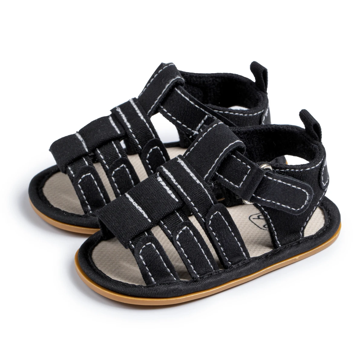 In-Stock Wholesale Infant Outdoor Summer Breathable Rubber Soft Sole Canvas Fabric Baby Boy Sandals