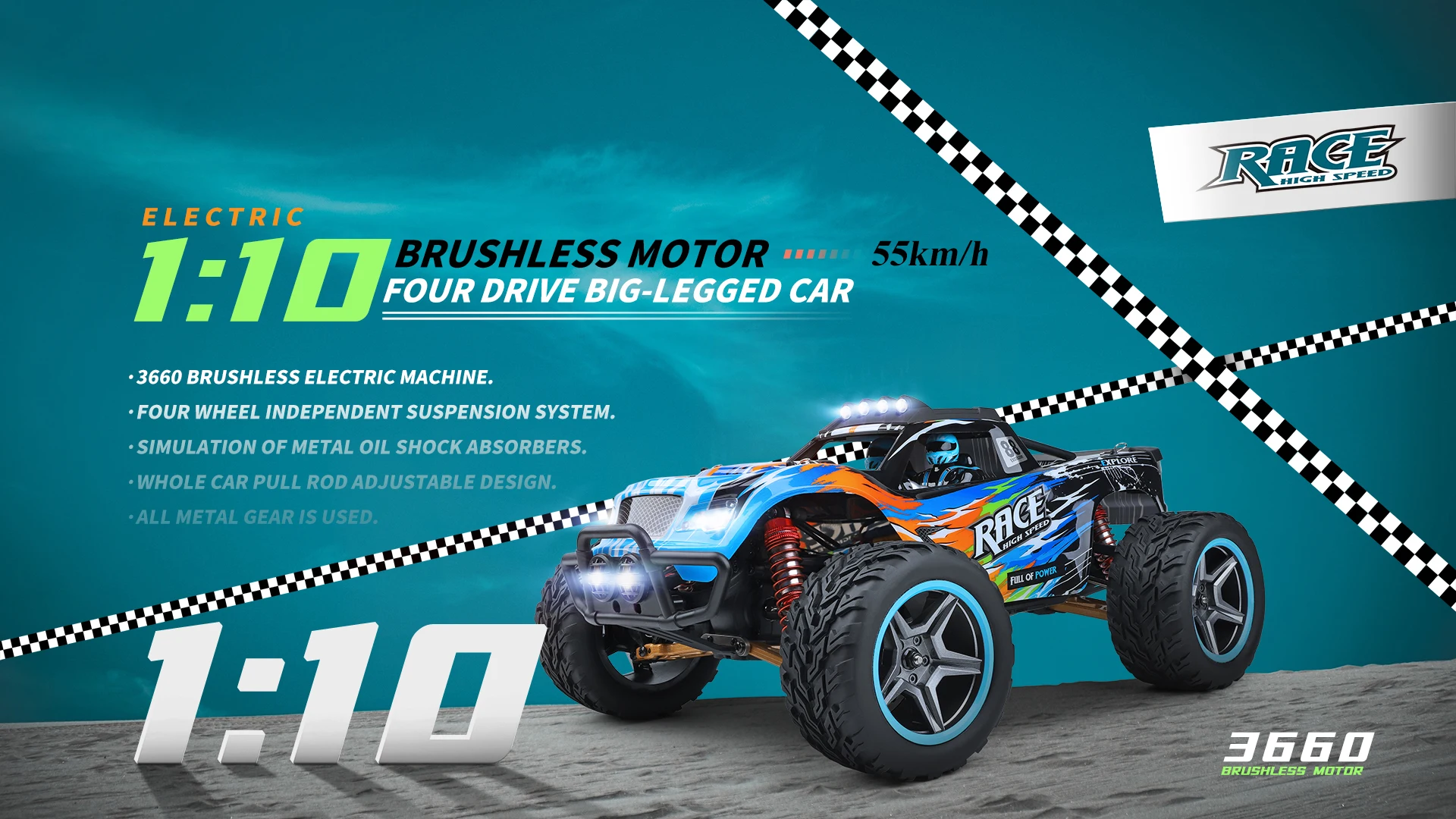 HOSHI WLtoys 104019 RC Car 1/10 RC Cars for Adults with High Speed 2.4G 4WD 55KM/H High Brushless RC Car Toys Christmas Gifts