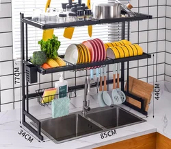 High Quality Black Carbon Steel Plate Storage Bowls Over The Sink Dish Drying Rack For Kitchen