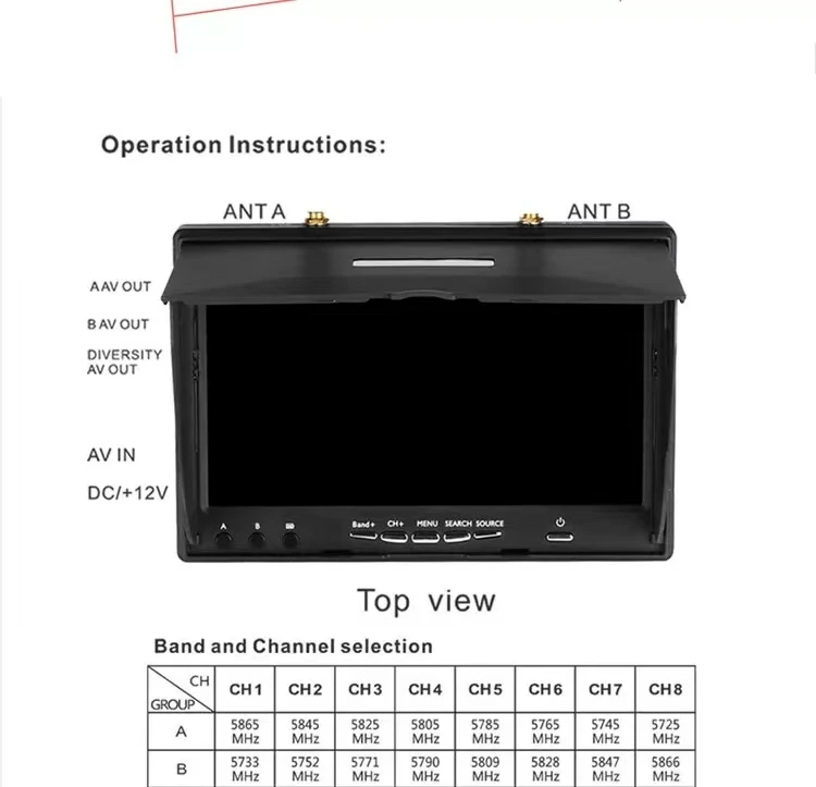 7-Inch LCD5802D 5.8G 40CH FPV Monitor for Multicopters Drones 800x480 Accessory DVR 2.4Ghz Built-in Battery Charger Included 7
