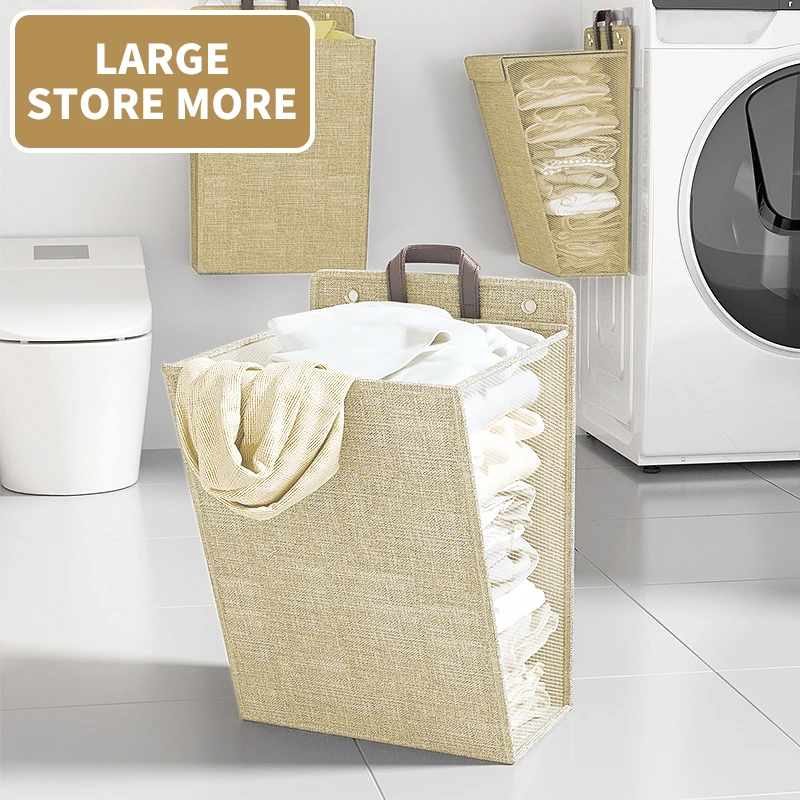 Large-capacity Wall Hanging Laundry Hamper with Hook Folding Laundry Basket With Lid Dirty Clothes Storage Basket