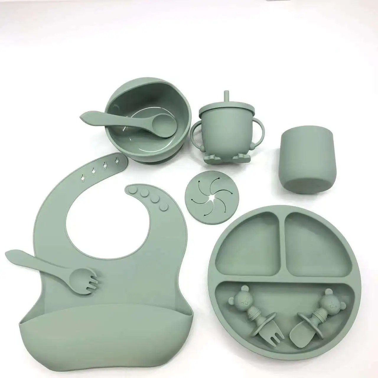 Wholesale Baby Feeding Set Soft Spoon BPA free Baby Feeding Spoon Fork Set Utensils Silicone 10 Pcs Baby Set Feeding