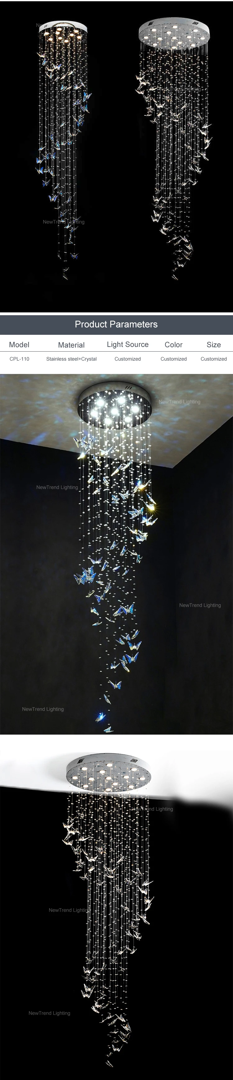 CPL-110 New Product Hotel Lobby Villa Decoration Custom Luxury Butterfly Staircase Crystal Chandelier Lighting details