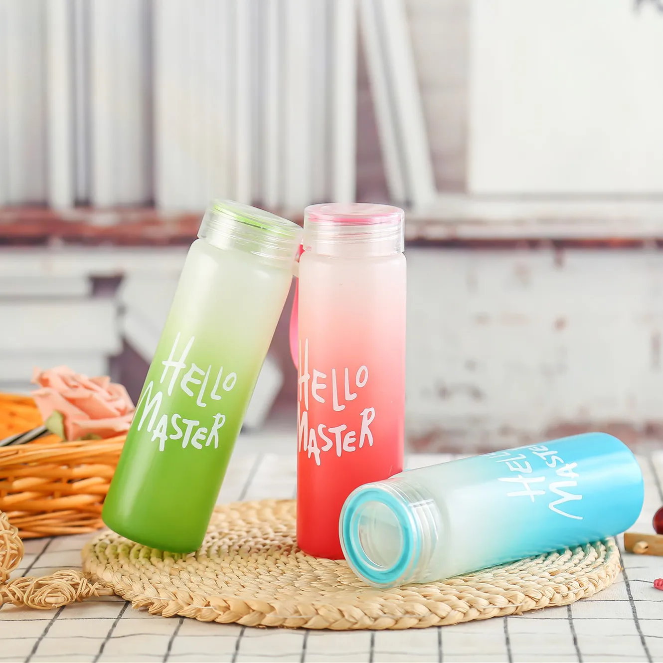 Colorful Wholesale Colorful Glass Water Bottle Frosted Drinkware Cheap Glass Camp Water Bottles