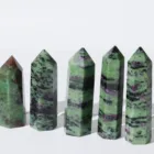 Gem Wholesale Natural Rock Quartz Green Rudy Zoisite Carved Gem Crystal Point Stick