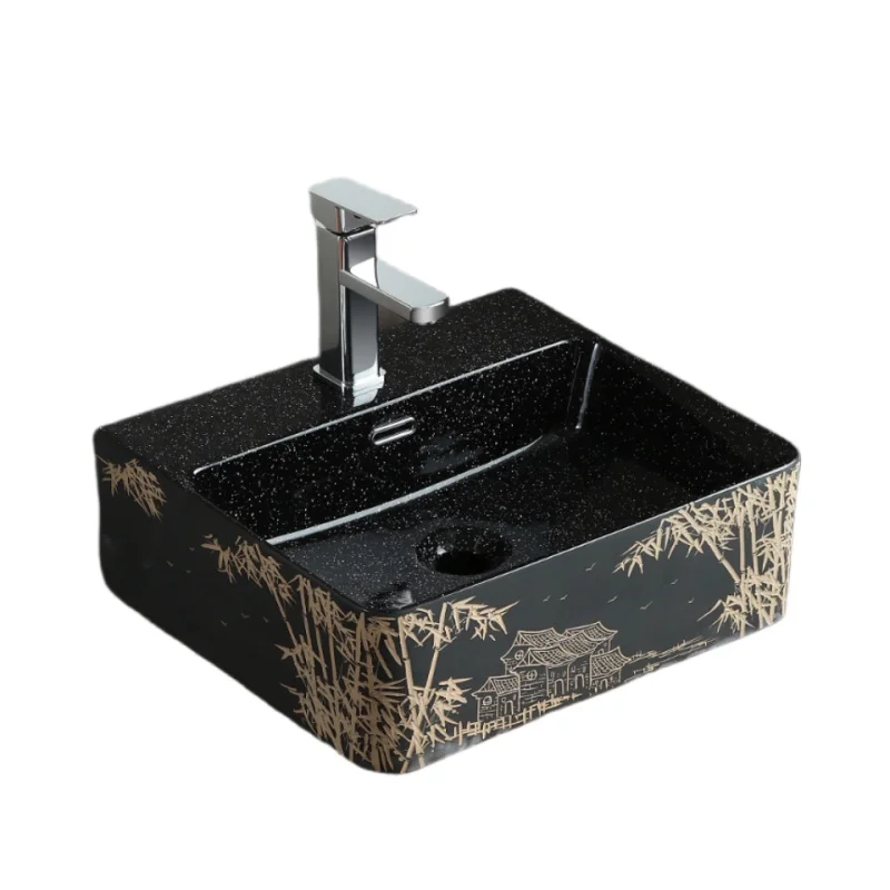 Modern Rectangular Bathroom Wash Basin Sink Vessel Ceramic Vanity With