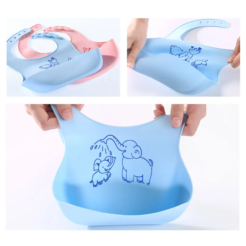 Soft Silicone Waterproof Baby Bibs,Easily Wipe Clean Adjustable Snaps Silicone Feeding Bib For Infants And Toddlers