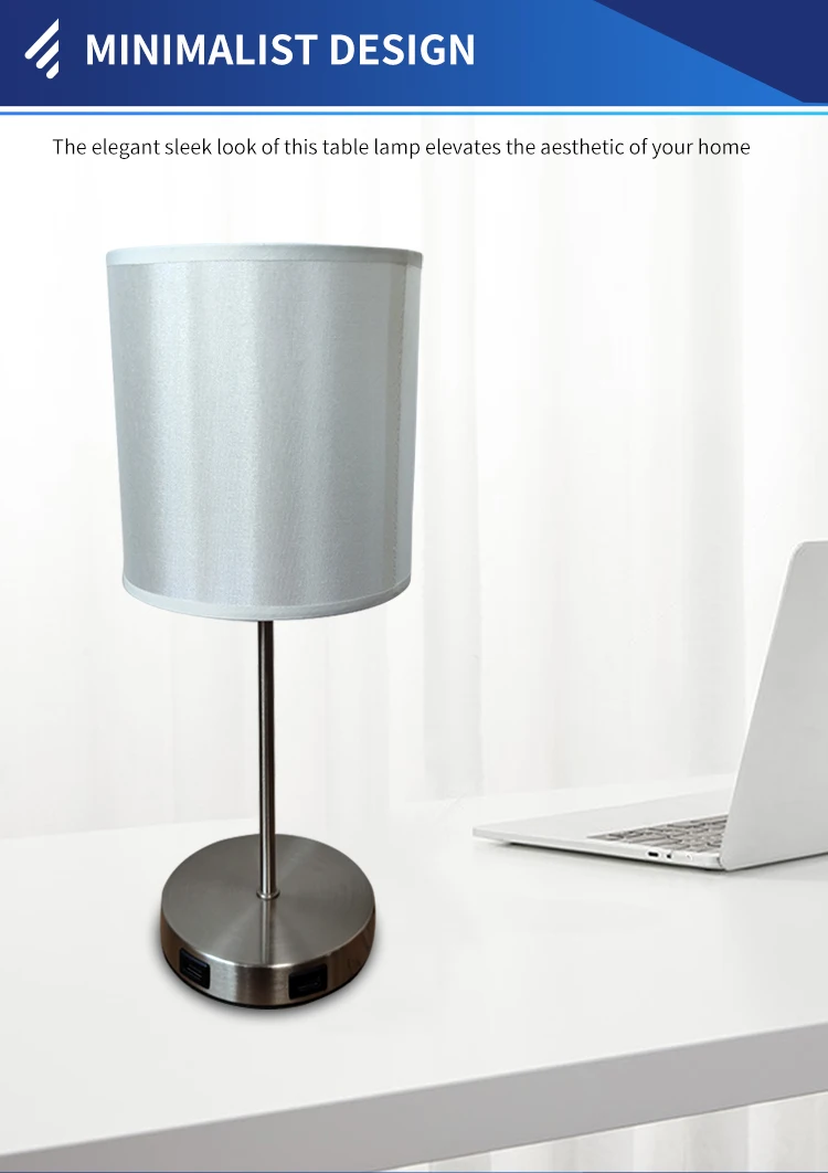 Living room furniture trim lamp Grey TC cloth cover dual USB desk lamp