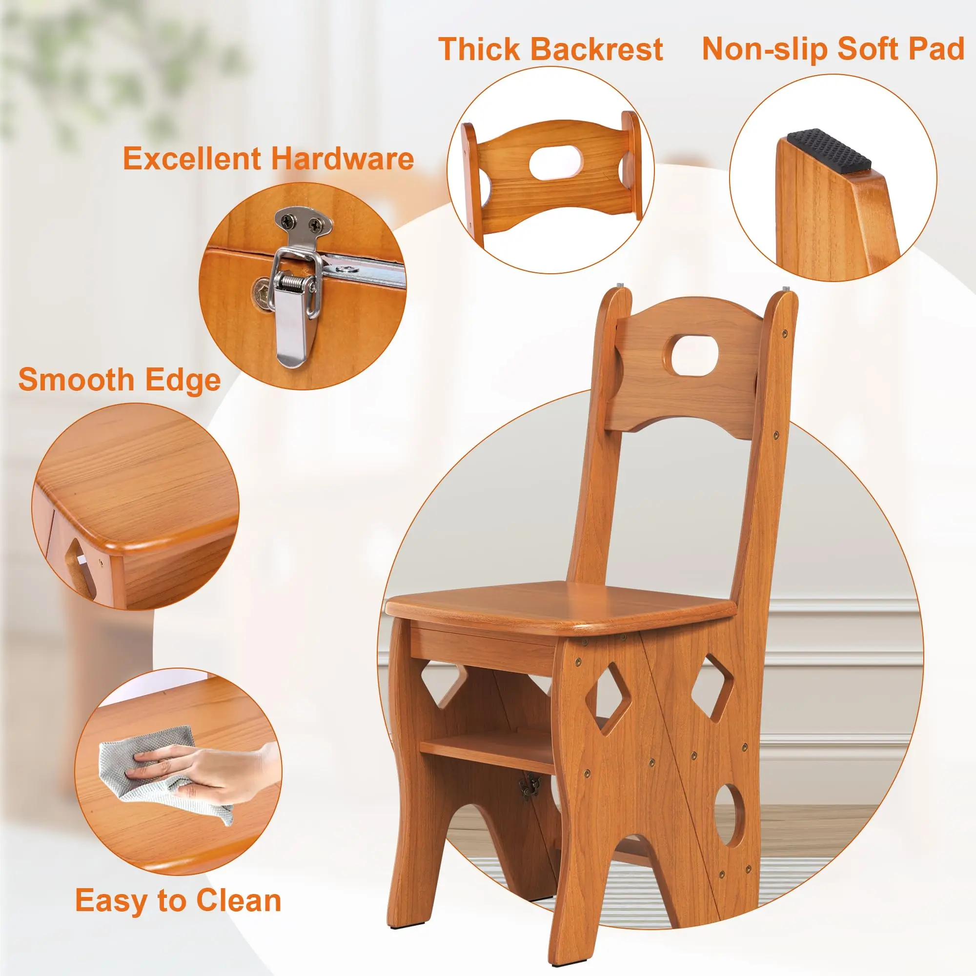product portable foldable wooden stair chair living room furniture with library ladder display rack for bedroom storage decor-13