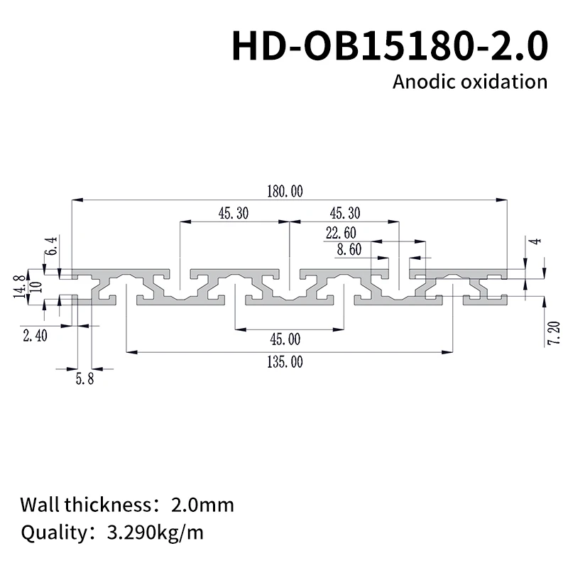 Industrial 15x180 Aluminum Extrusion Profile  Anodic Oxidation Coating Surface Treatment for Engraving Machine Panel T-shaped factory