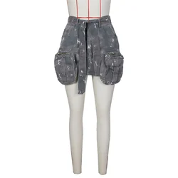 Camouflage Cargo Denim Skirt Women's Summer Retro Pocket Femme High Waisted Short Jeans Skirt
