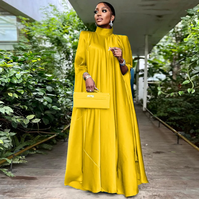 2023 Latest Design Traditional Middle East Loose Swing Women Muslim Dress Ladies Party Dubai Abaya Long Gown Satin Face Dress