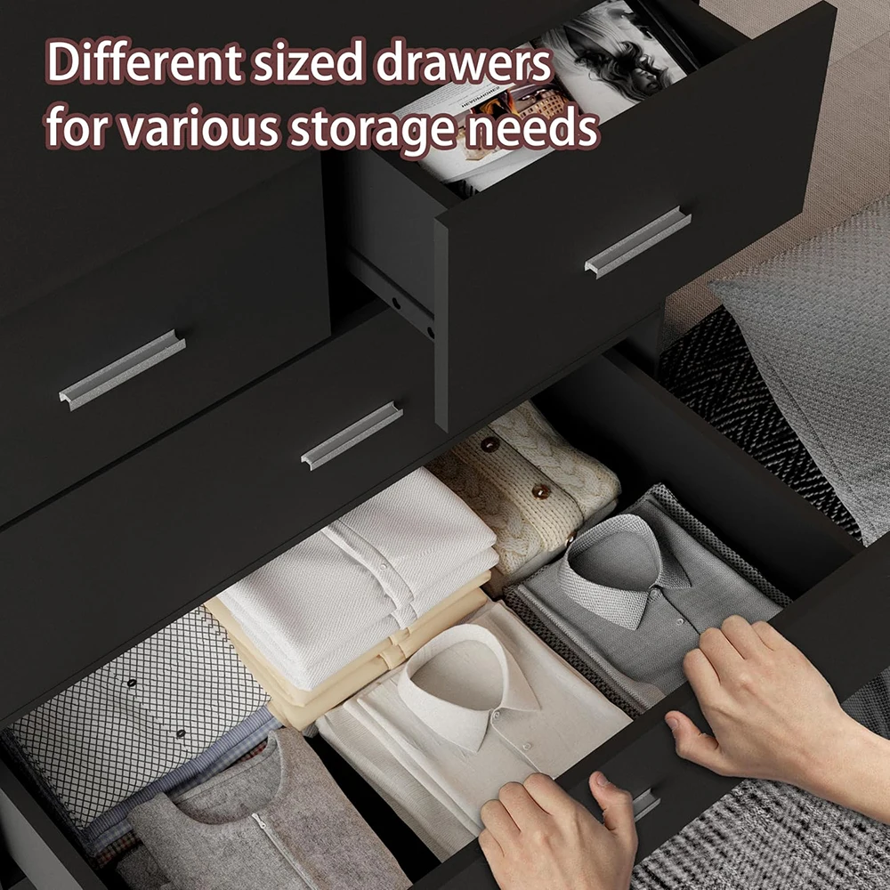 product nu deco mh25809 6 drawer wooden modern dresser with power outlets black tall storage smooth metal rail for bedroom-7