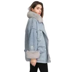 Coat Faux Fur Coat Customized Ladies Faux Fur Collar Washed Women Winter Coat Jeans Denim Jacket
