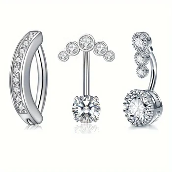 Set 10 Sexy Stainless Steel 14G Navel Rings Reverse Zircon Claw Setting Body Jewelry Piercing for Women's Belly Button Weddings