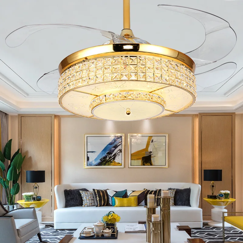 42inch modern ceiling fan lamp silver crystal Invisible fan light with remote