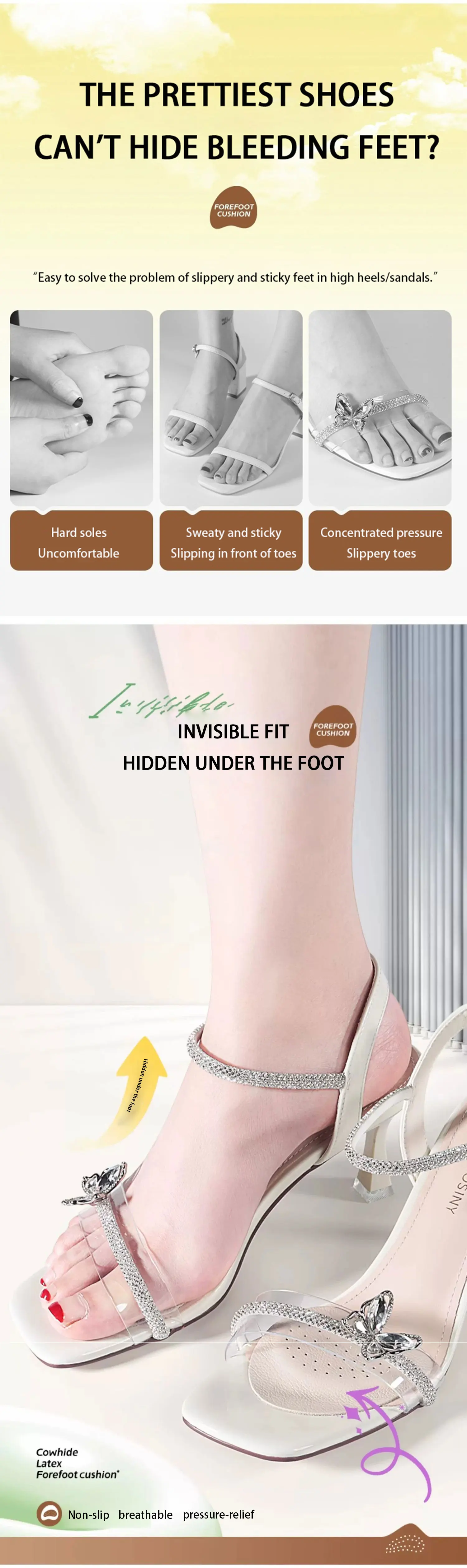 Cowhide Forefoot Pads Anti Slip High Heel Leather Inserts Cowhide Forefoot Pads Anti Slip High Heel Leather Inserts