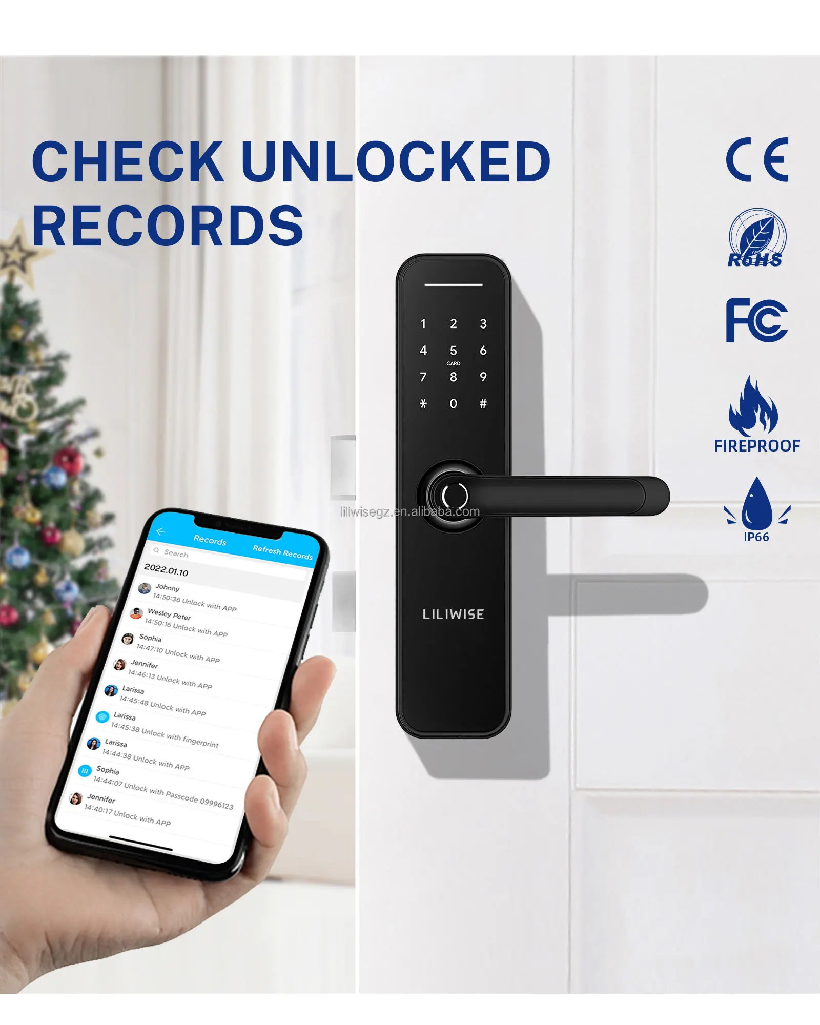 Touch Screen Electric Gate Lock Smart Door Lock with Fingerprint and Tuya App Wifi Control 4