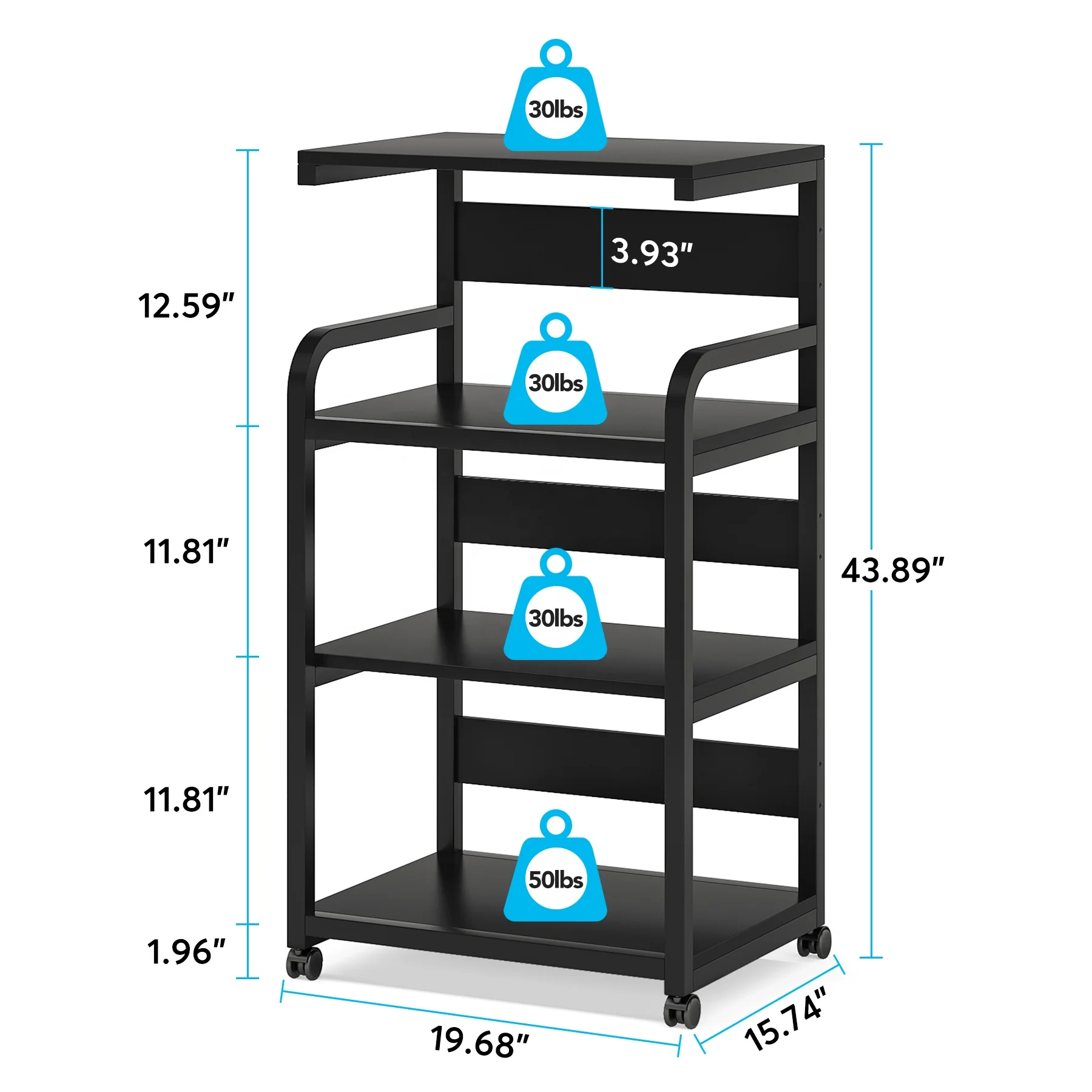 Tribesigns Large Modern Printer Cart 4-Shelf Mobile Printer Stand with Storage Shelves for Home Office