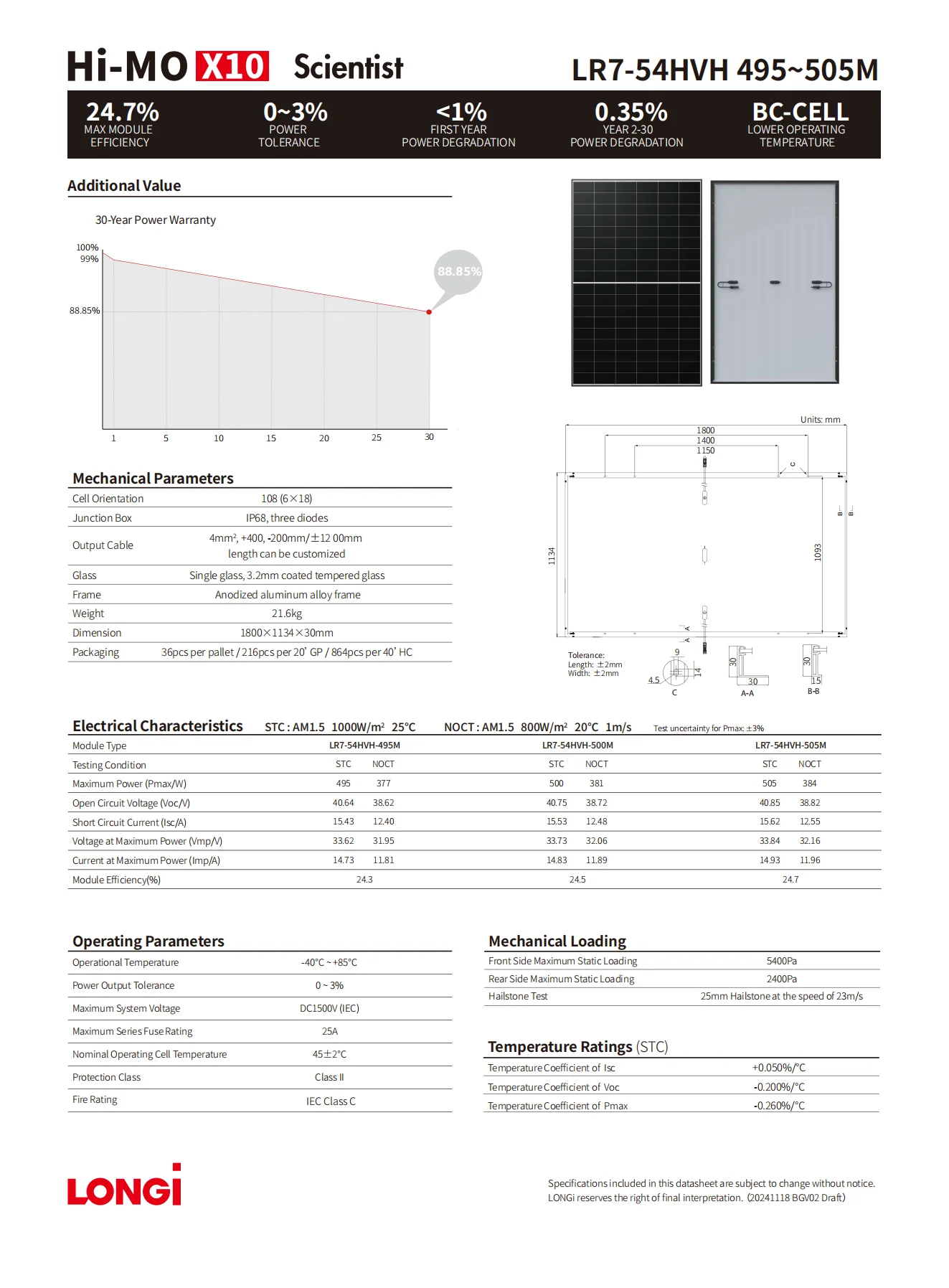 Longi Hi Mo X10 N-Type 500W-505W Solar Panel Half Cell 495W-505W for Home Use Power OEM for Longi 500 W Solar Home details