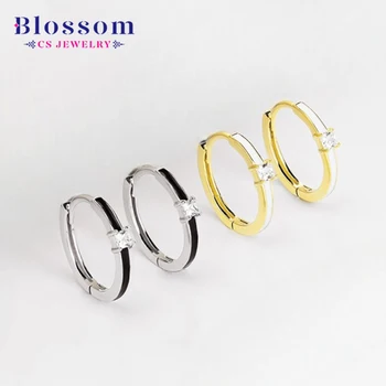 Blossom CS Jewelry Custom Simple 18K Gold Plated Epoxy Earrings 925 Sterling Silver Cubic Zirconia Design Women's Hoop Earrings